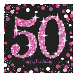 Glitterfeest 50 Jaar Servetten Roze - 16 stuks