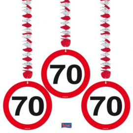 70 Jaar Hangdecoratie Verkeersbord - 3 stuks