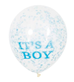 Confettiballonnen "It's a boy" 30cm - 6 stuks