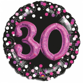 Folieballon 30 Jaar 3D Sparkling Pink - 81 cm