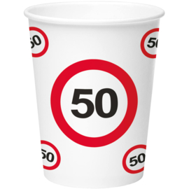 50 Jaar Verkeersbord Papieren Bekers 350 ml - 8 stuks