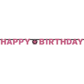 Glitterfeest Happy Birthday Banner Roze - Zwart
