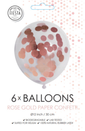 Ballonnen + confetti rosé goud (Ø30cm, 6st)