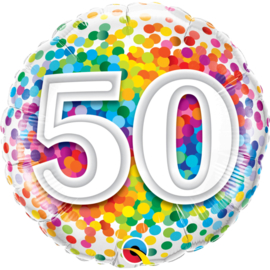 50 Jaar Regenboog Confetti Folieballon - 45 cm