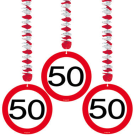 50 Jaar Verkeersbord Hangdecoratie - 3 stuks