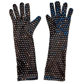 Handschoenen zwart + zilver dots (40cm)