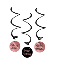Swirl decorations rosé/black - Happy Birthday