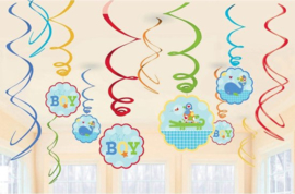Geboorte jongen hangdecoraties swirl Ahoy Boy - 12 delig