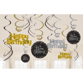 Glitterfeest Happy Birthday Hangende Swirls - 45 cm