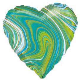 Folieballon Marblez hart blauwgroen 43cm