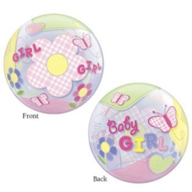 Folieballon Geboorte Baby Girl Bubble Butterflies 56 cm