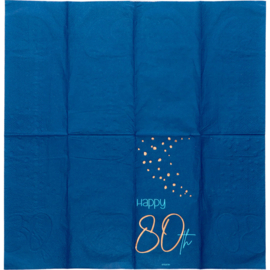 Servetten Elegant True Blue 80 Jaar 33x33cm - 10 stuks