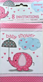Uitnodigingen Baby Shower Roze - 8 stuks