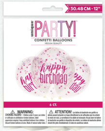 Confetti ballonnen Glitz "Happy Birthday" - 6 stuks