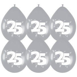 Ballonnen 25 Zilver 6 stuks 30 cm