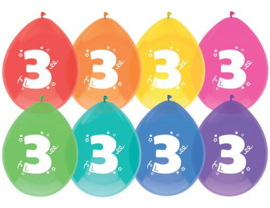 Ballonnen “3 jaar“ 30 cm - 8 stuks
