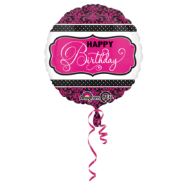 Folieballon 'HBD' Pink & Black - 43 cm