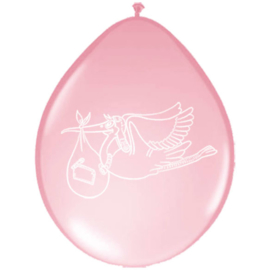 Roze Geboorte Ballonnen Ooievaar - 8 stuks