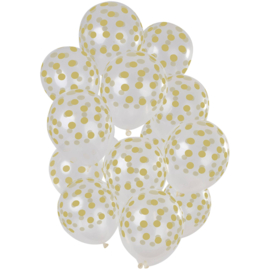 Ballonnen Stippen Goudkleurig Transparant 30 cm – 15 stuks