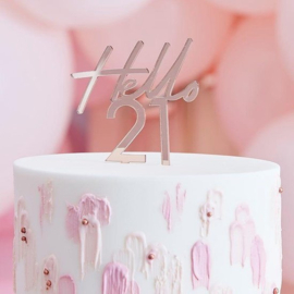 Taarttoper Hello 21 Pink & Rose Gold