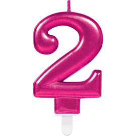 Verjaardag Kaars 2 jaar- Roze 7.5 cm