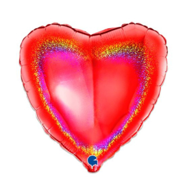 Folieballon hart glitter rood - 46 cm