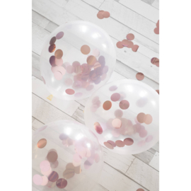 Ballonnen met Rosé Goudkleurige Confetti 30cm - 4 stuks