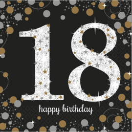Servetten 18 Happy Birthday sparkling 33 x 33 - 16 stuks