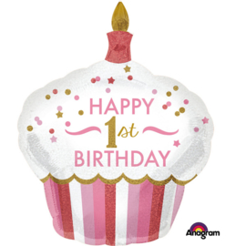 Folieballon SuperShape 1st Birthday Cupcake Girl - 91 cm