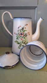 Emaille koffiekan met bloemen