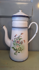 Emaille koffiekan met bloemen