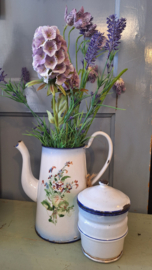 Emaille koffiekan met bloemen