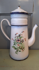 Emaille koffiekan met bloemen