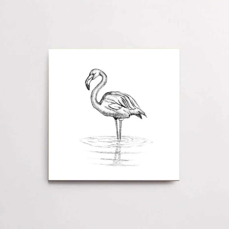 Zwart-Wit Tegeltje Flamingo