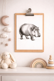 Zwart-Wit Poster Nijlpaard