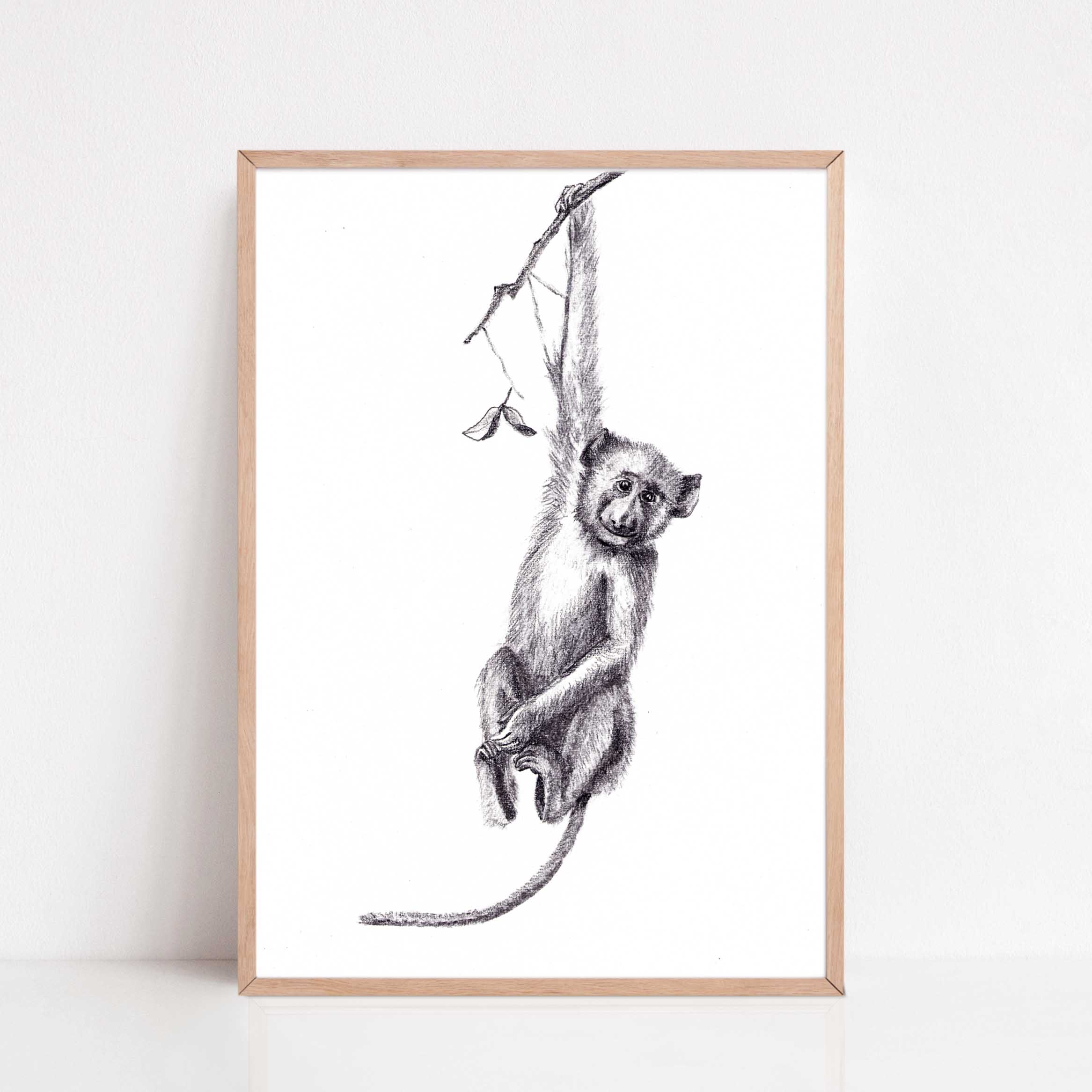 Zwart-Wit Poster Aap