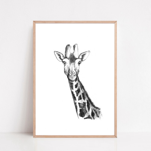 Zwart-Wit Poster Giraffe