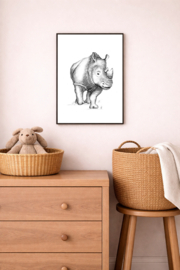 Zwart-Wit Poster Neushoorn