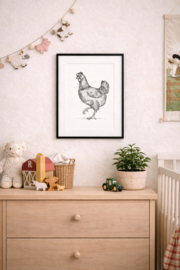 Zwart-Wit Poster Kip