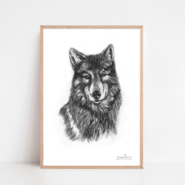 Zwart-Wit Poster Wolf