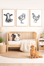 Zwart-Wit Poster Koe