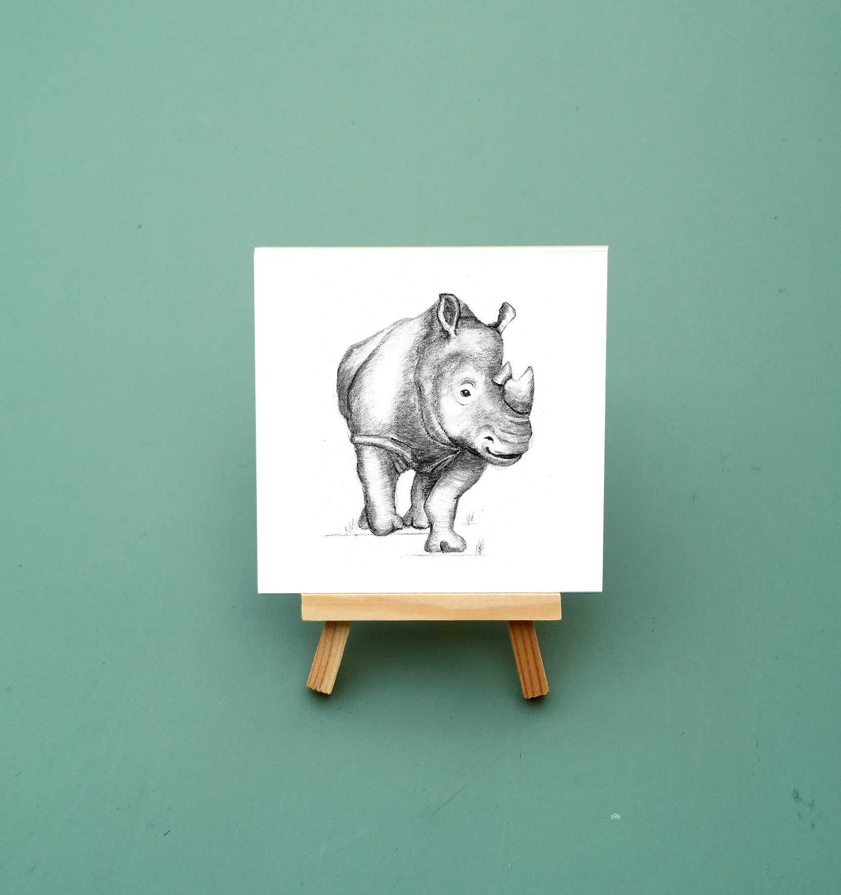 Zwart-Wit Tegeltje Neushoorn