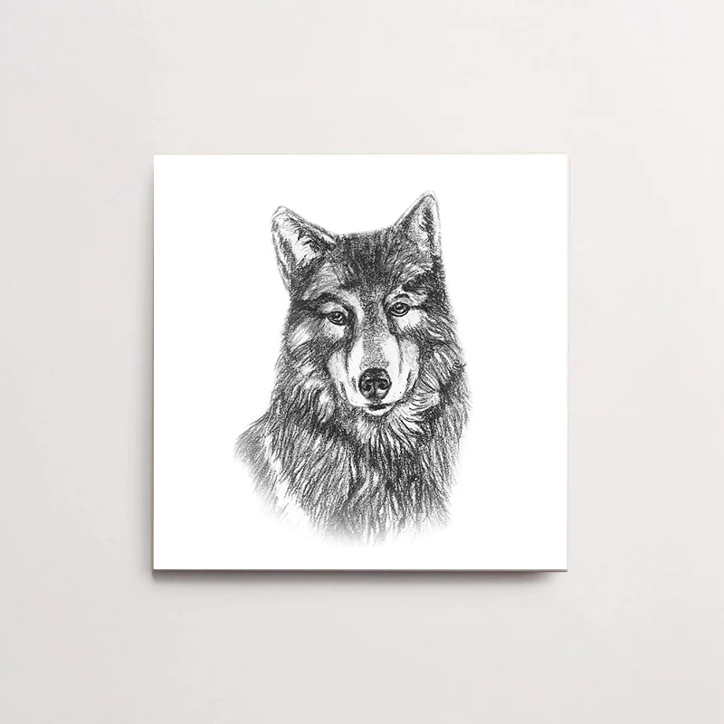 Zwart-Wit Tegeltje Wolf