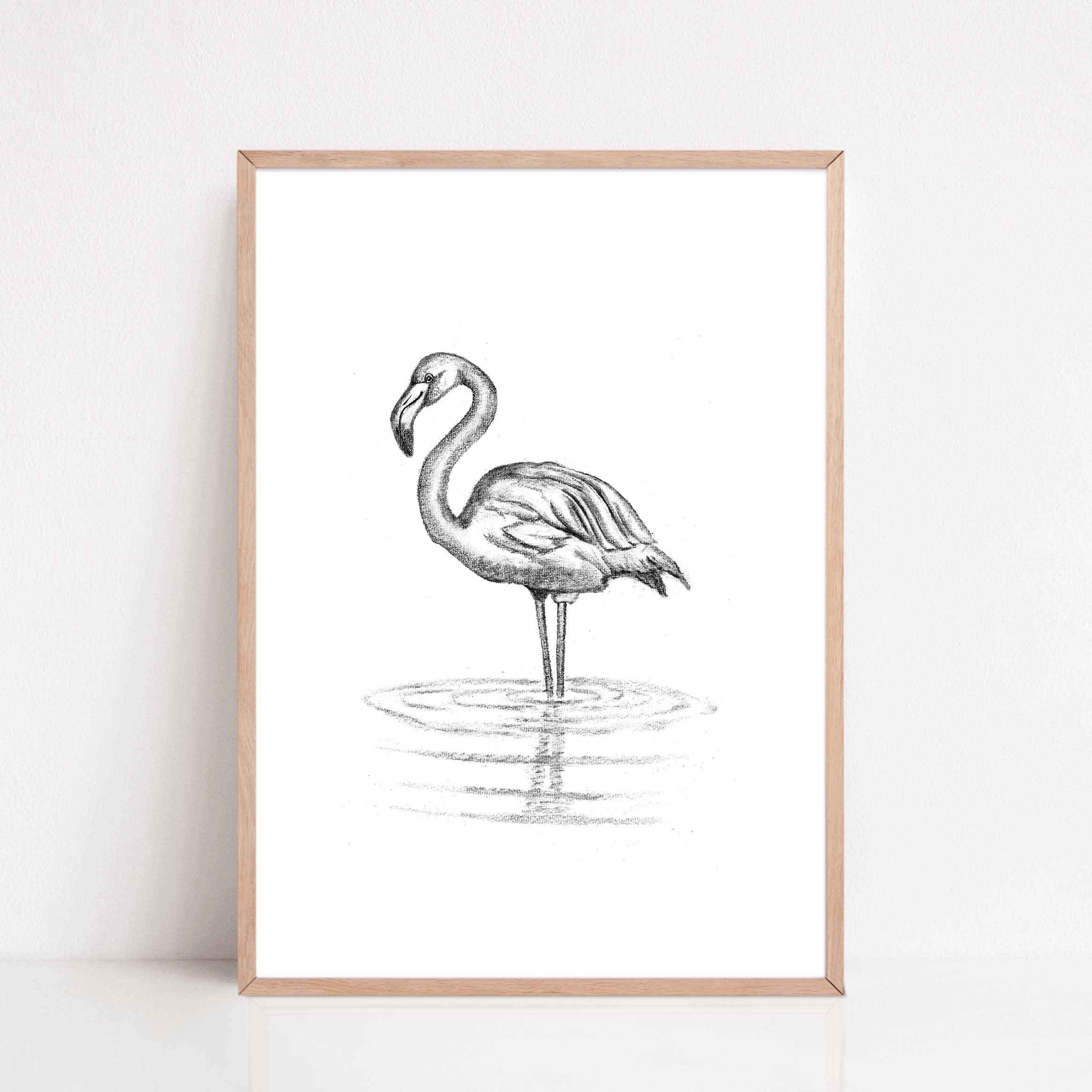 Zwart-Wit Poster Flamingo