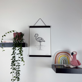 Zwart-Wit Poster Flamingo