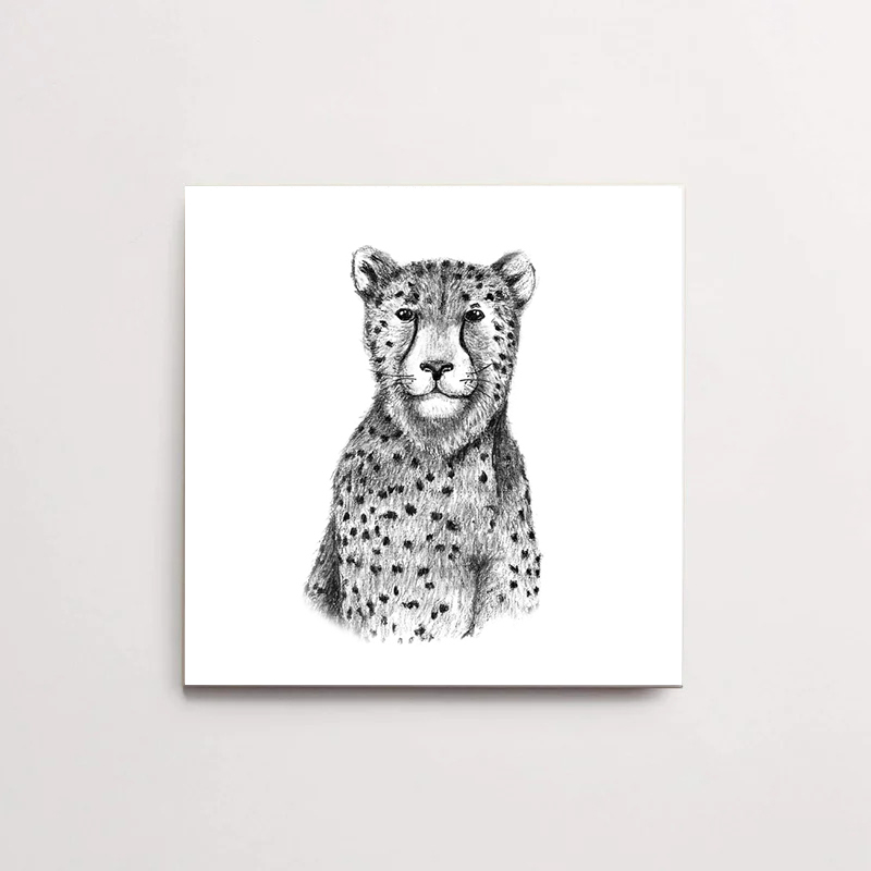 Zwart-Wit Tegeltje Cheetah