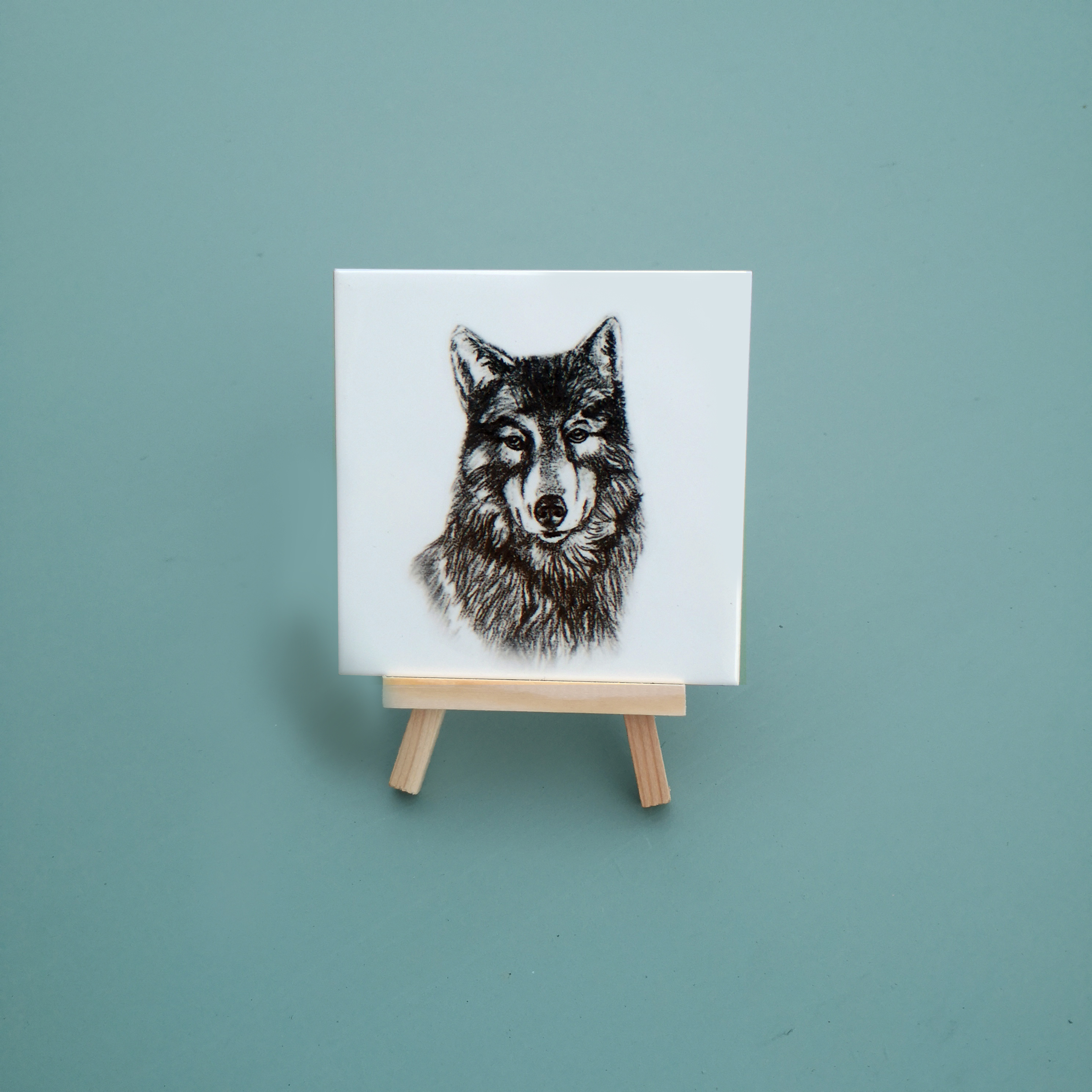 Zwart-Wit Tegeltje Wolf