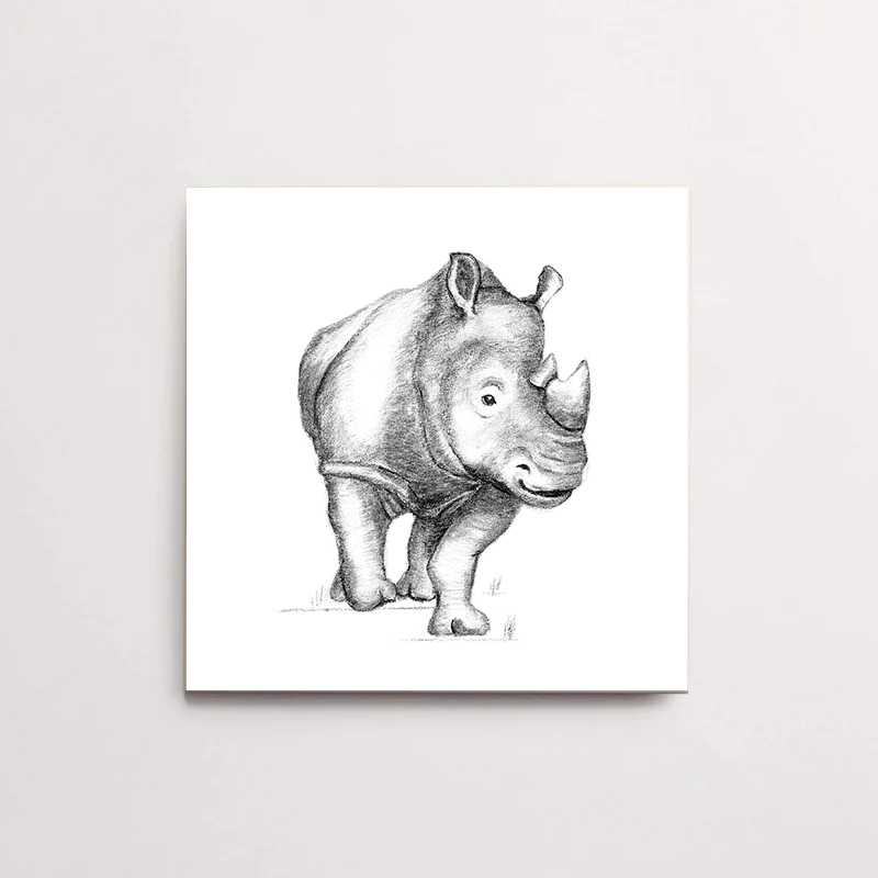 Zwart-Wit Tegeltje Neushoorn