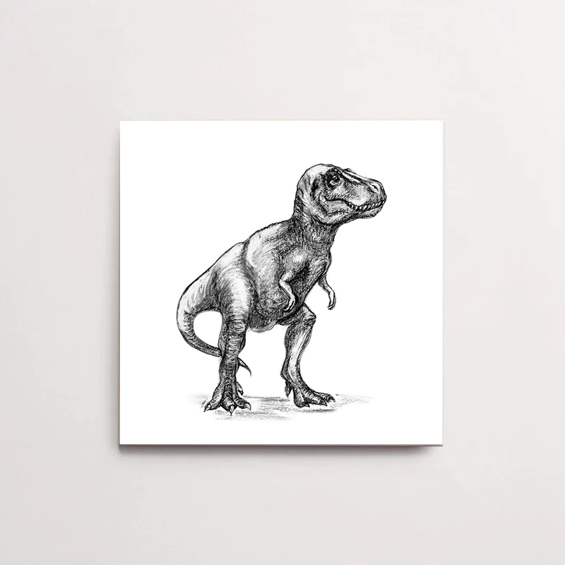Zwart-Wit Tegeltje T-Rex
