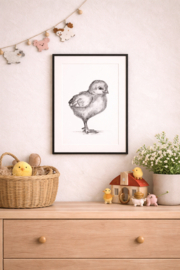 Zwart-Wit Poster Kuiken